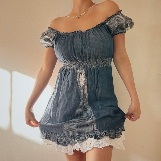 Coquette denim off the shoulders dress