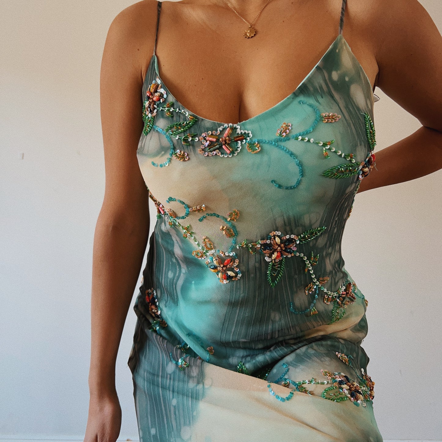 Mermaid Beaded Ruffled Maxi Dress