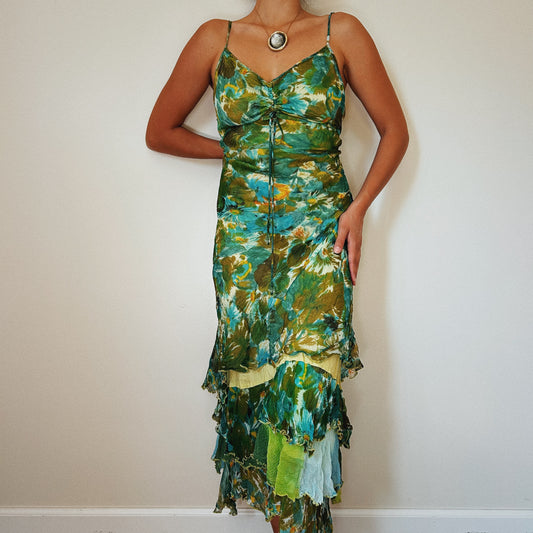 Floral Silky Ruffled Dress