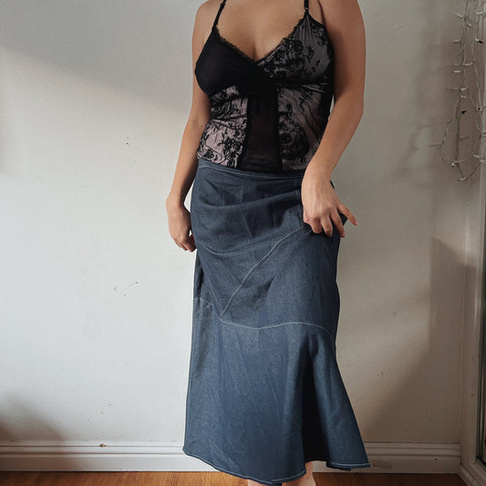 Vintage maxi denim flowing skirt