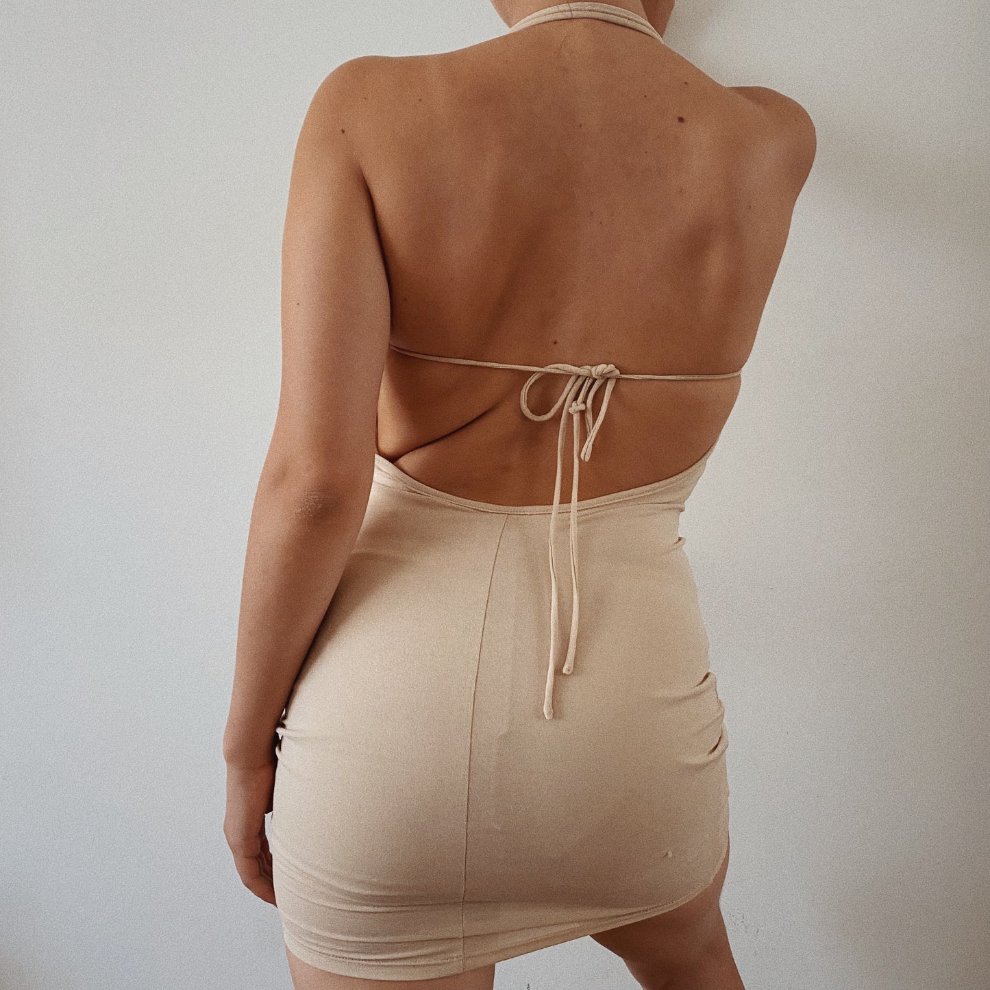 Nude Mini Tie Front Dress