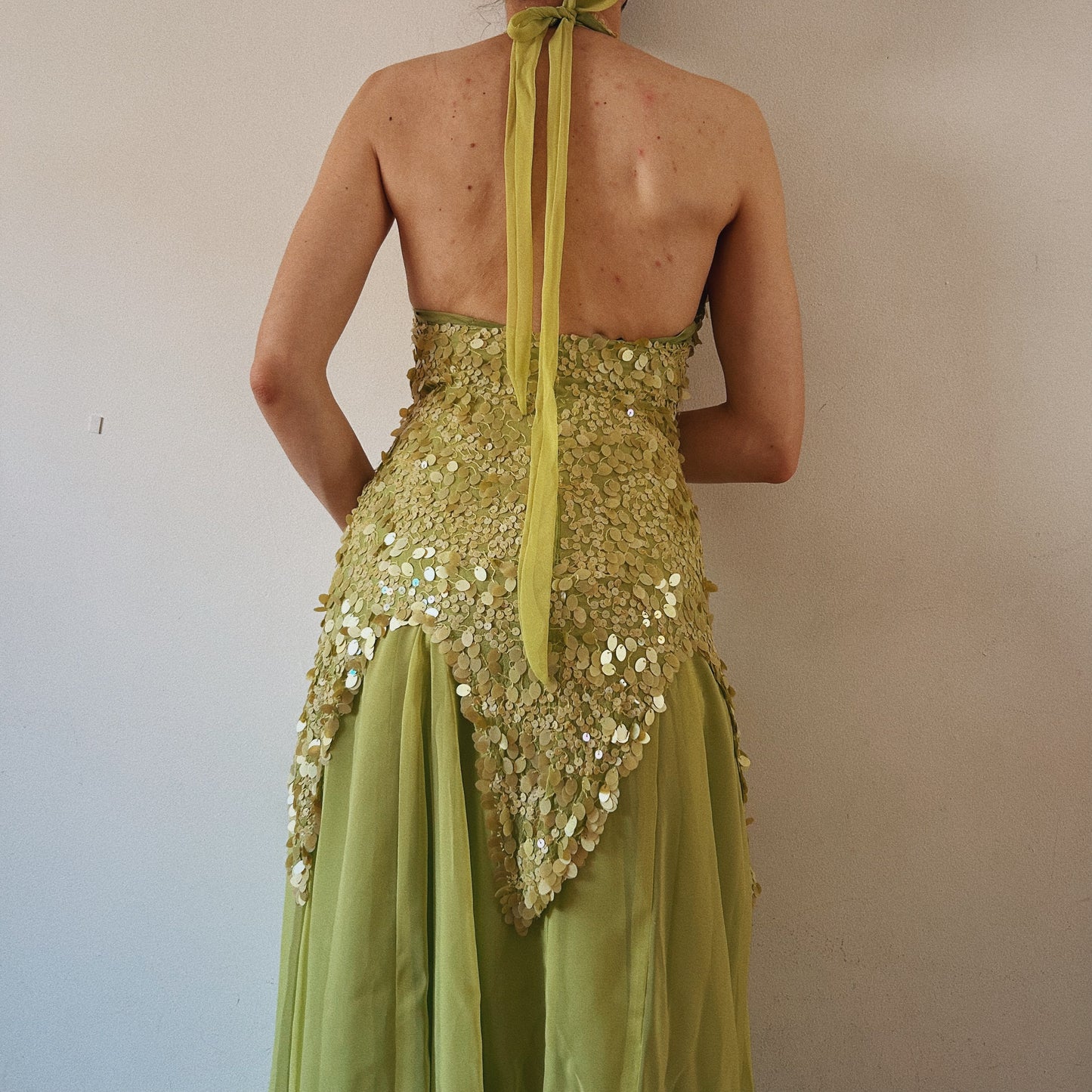 Forest Fairy Green Sequins Halter Dress