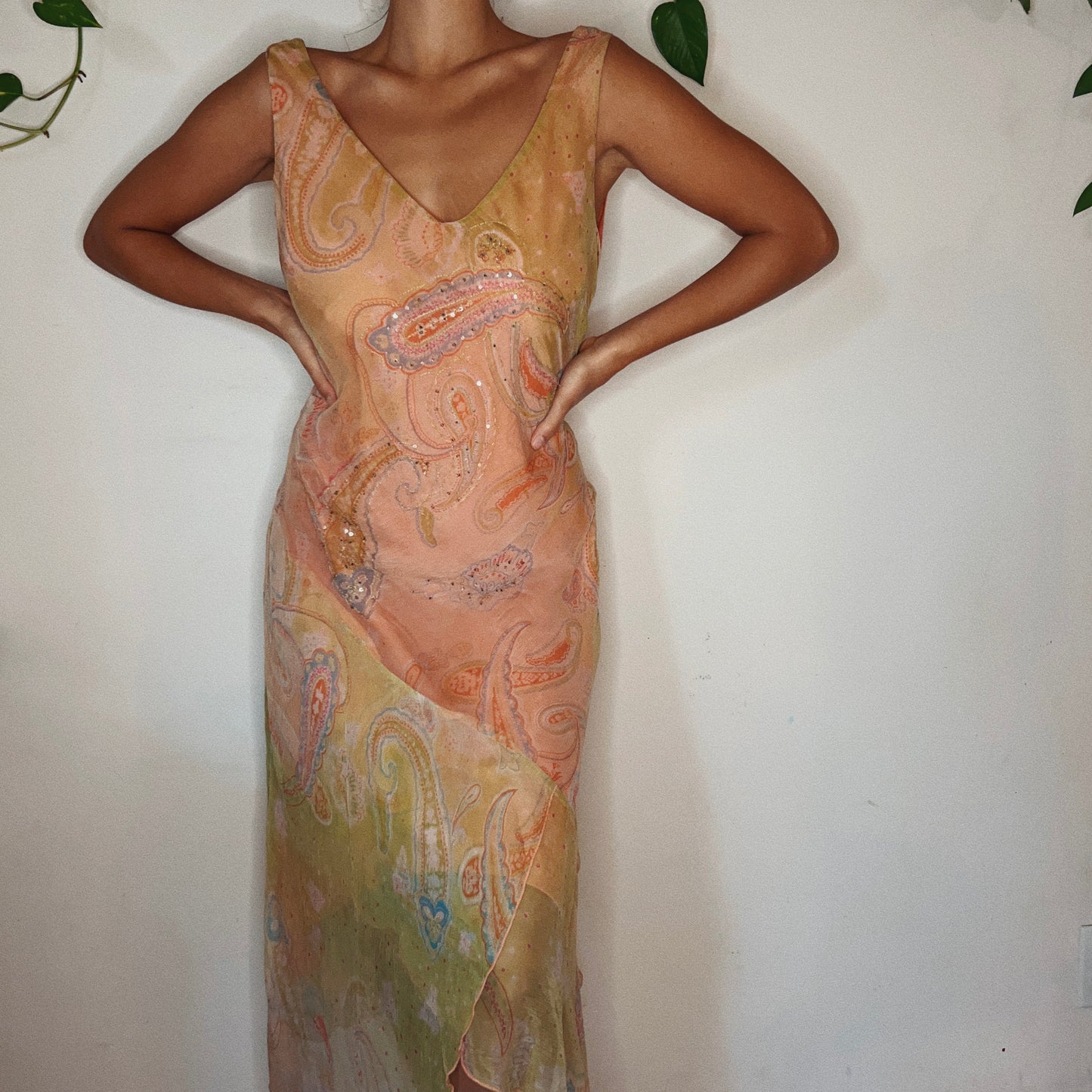 Tropical Asymmetrical Paisley Beaded Dress