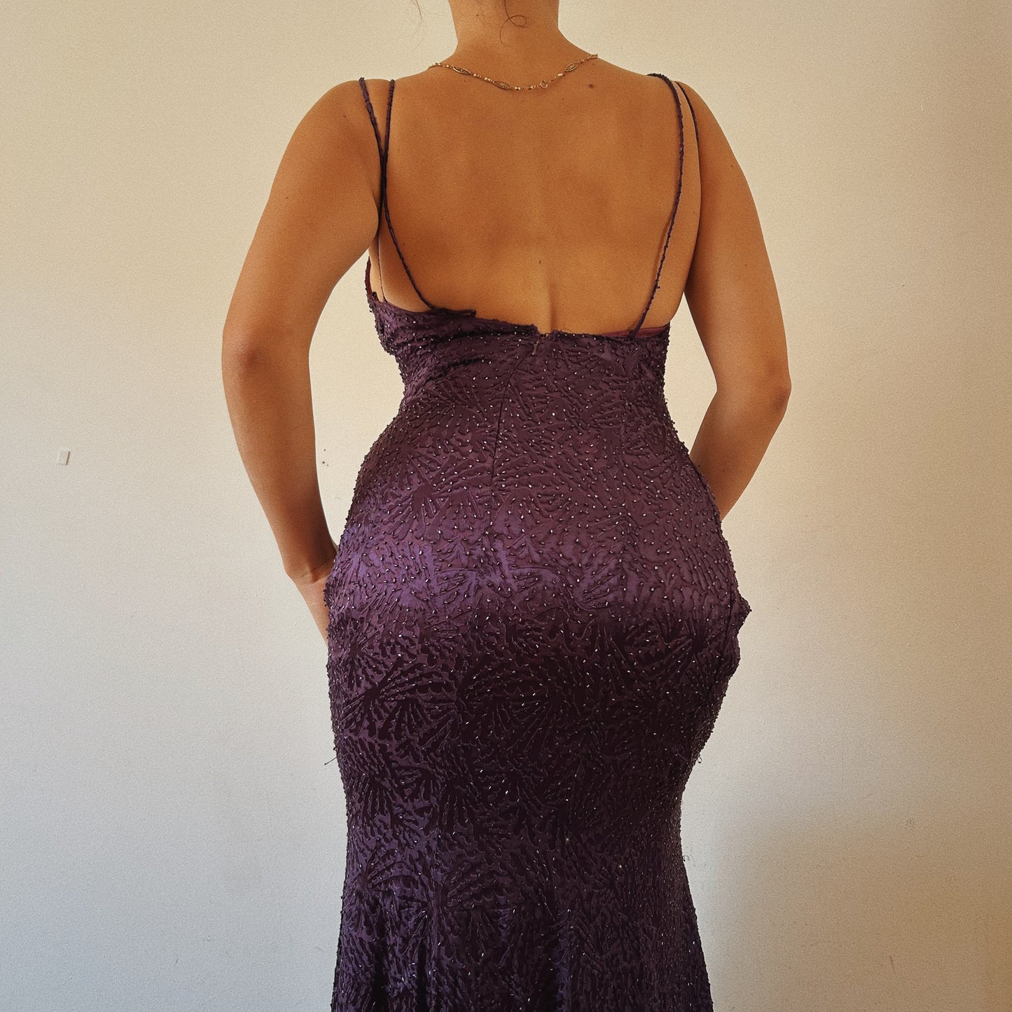Silk Purple Fully Beaded Luxurious Gown