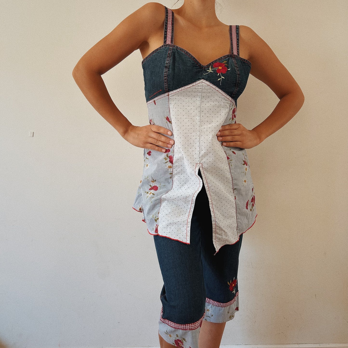 Denim Floral Two Piece Set