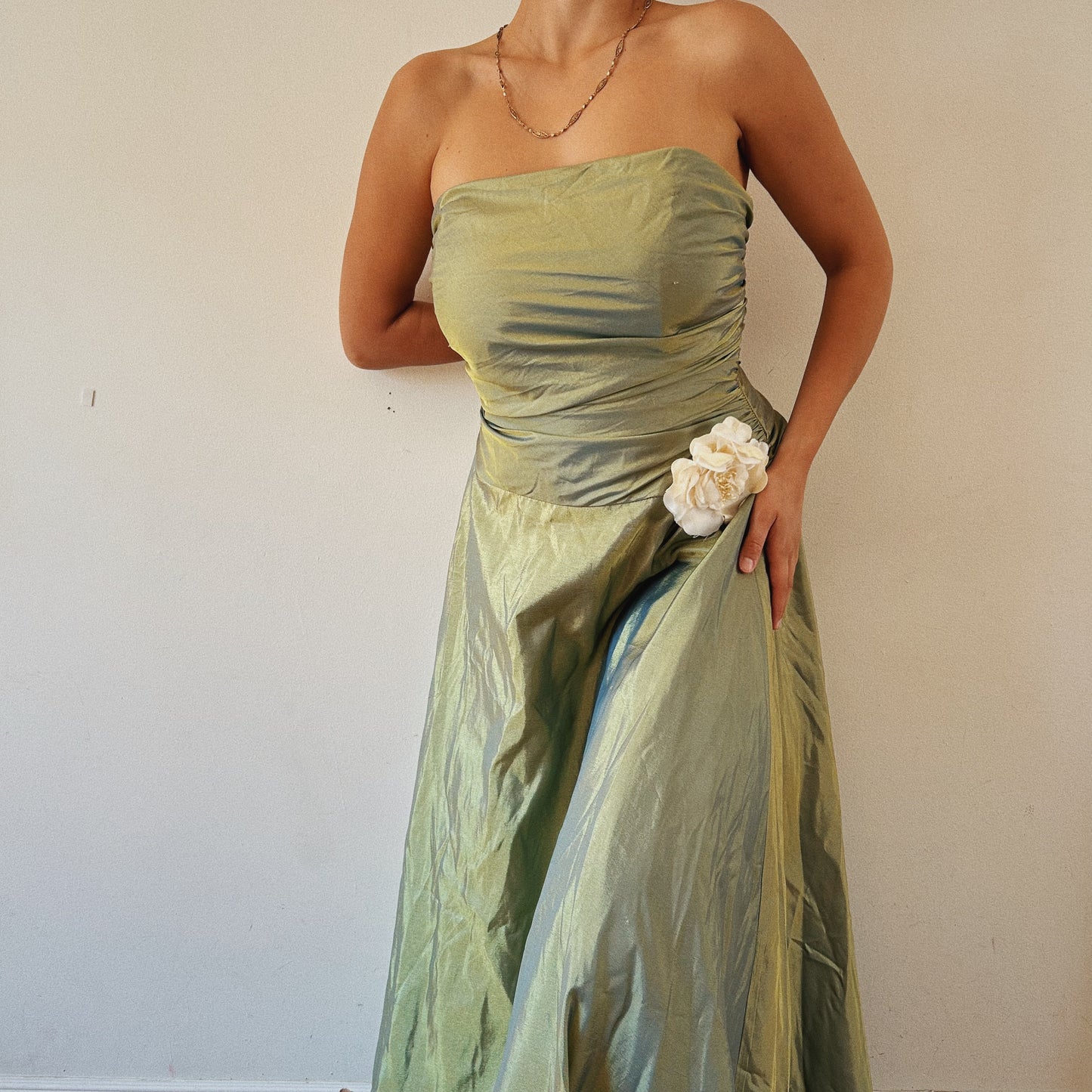 Strapless Green Princess Ruched Dress