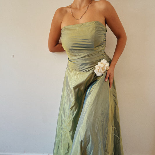 Strapless Green Princess Ruched Dress
