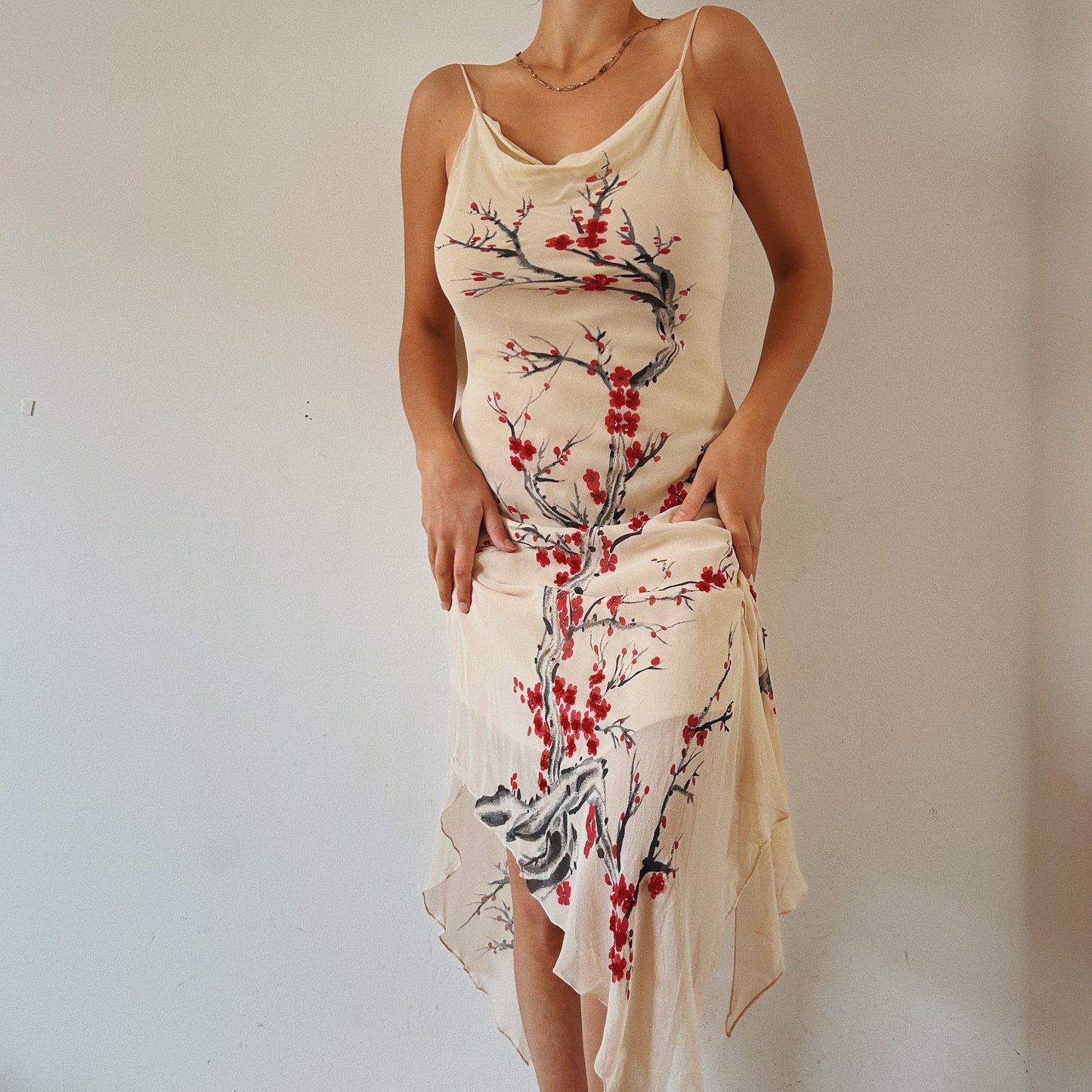 Sakura Tree Embellished Silk Dress