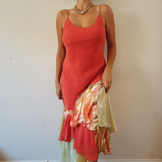 Coral Ruffled Fairy Textured Dress
