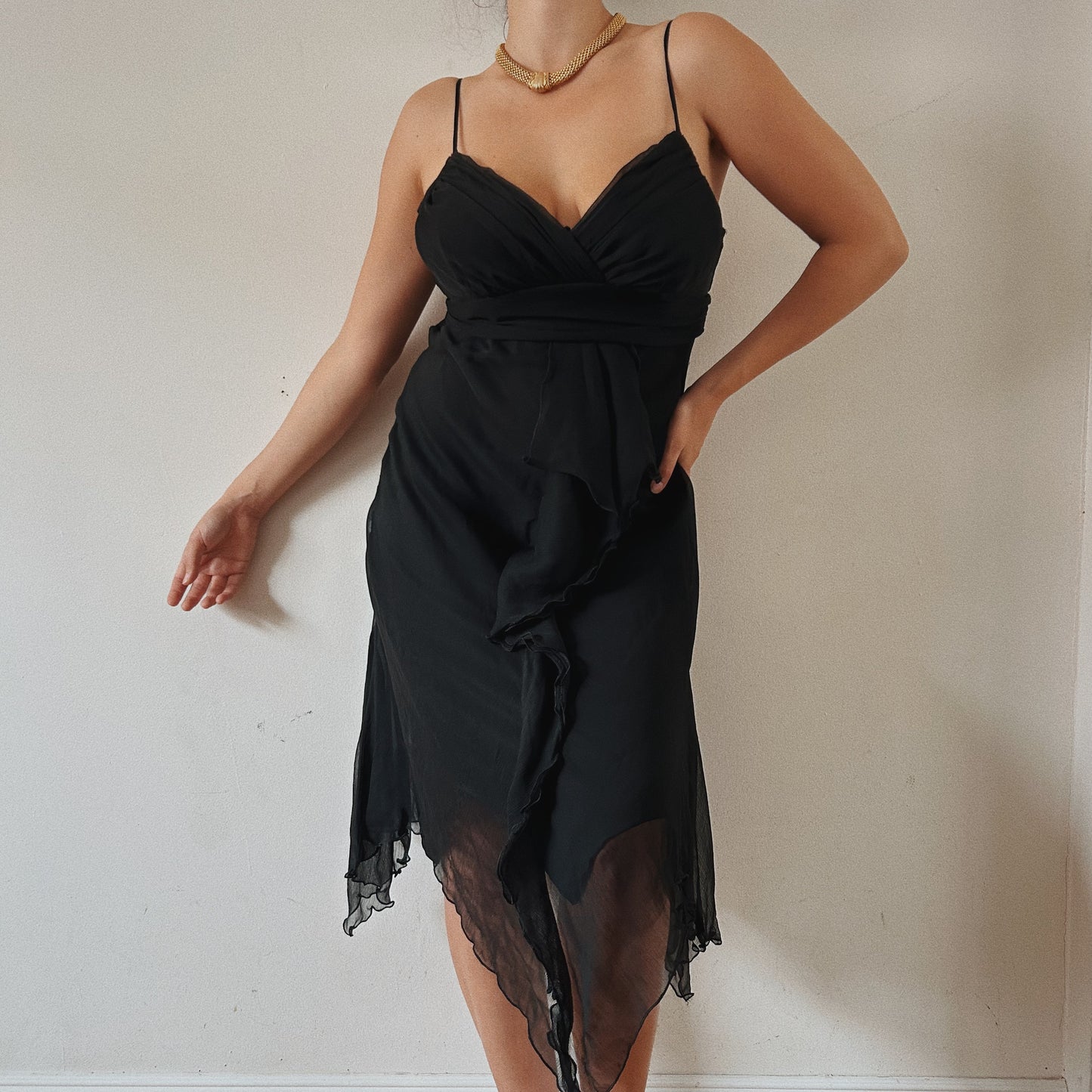 Asymmetric ruffled layered black fairy grunge dress