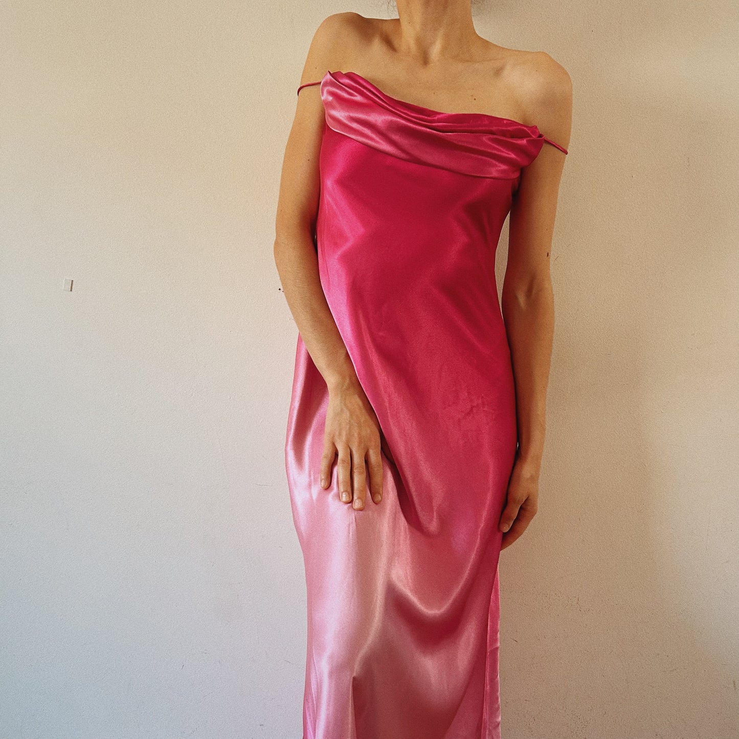 Pink Ombre Satin Maxi Dress