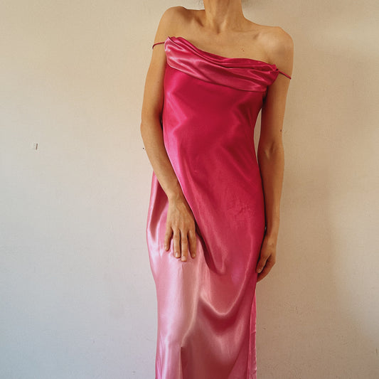 Pink Ombre Satin Maxi Dress