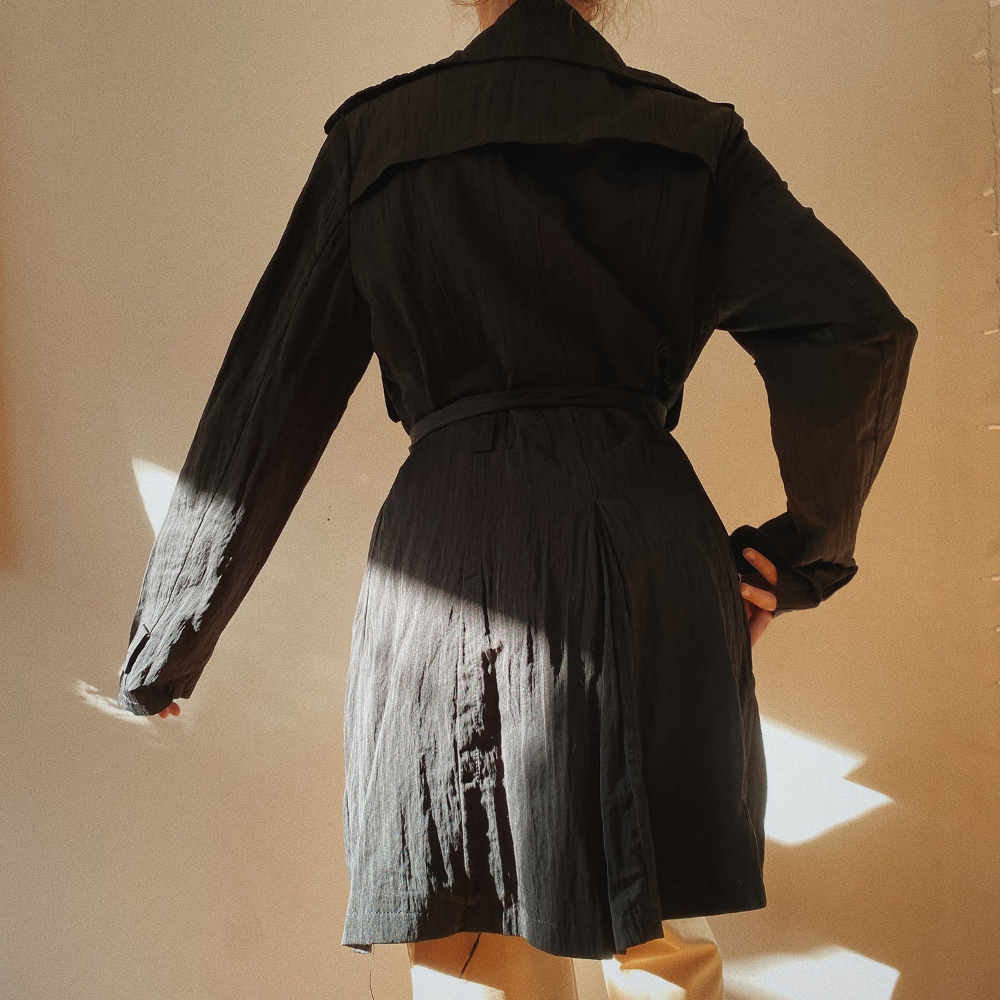 Black Vintage Belted Trench Coat