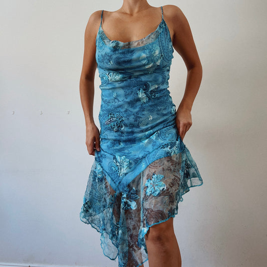 Asymmetrical Floral Mesh Dress