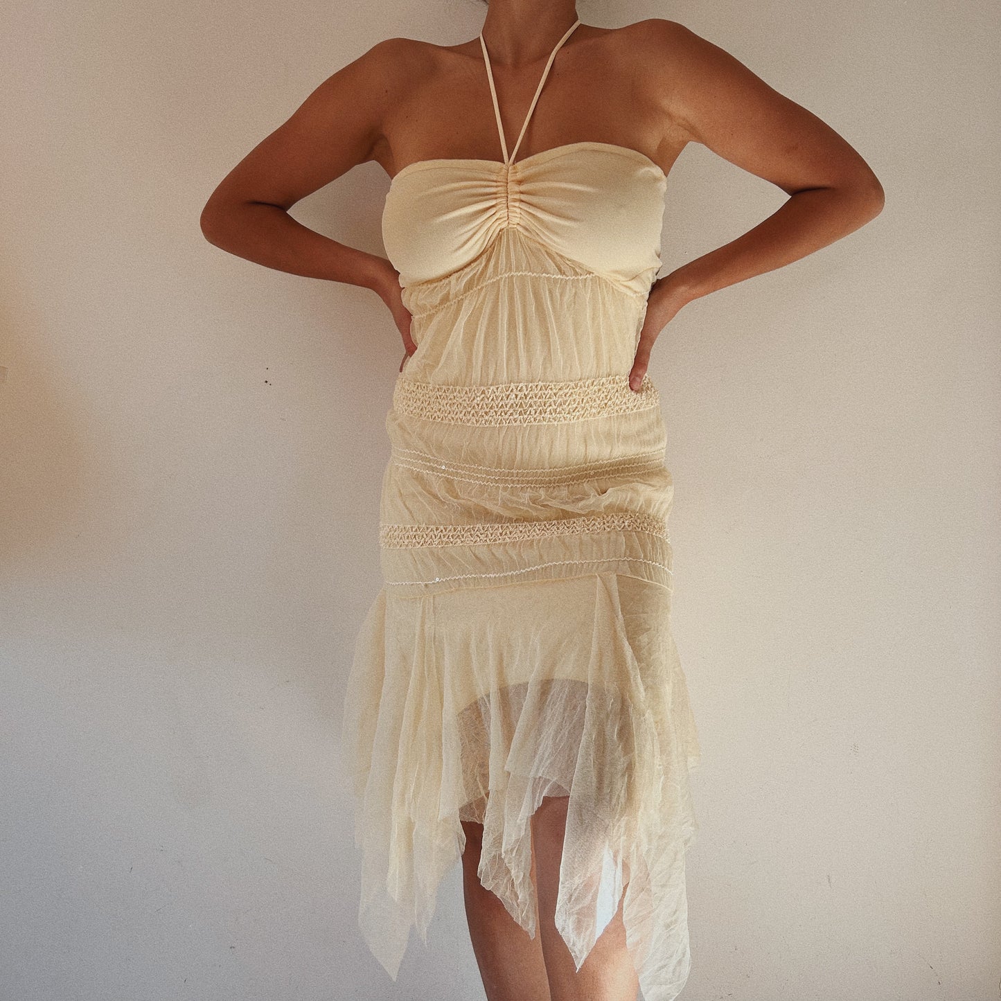 Ruched Yellow Flowy Fairy Dress