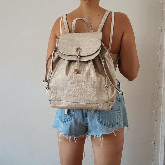 Second Hand Faux Leather Beige Backpack