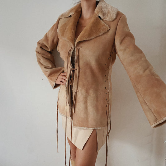 Beige Teddy Faux Suede Jacket