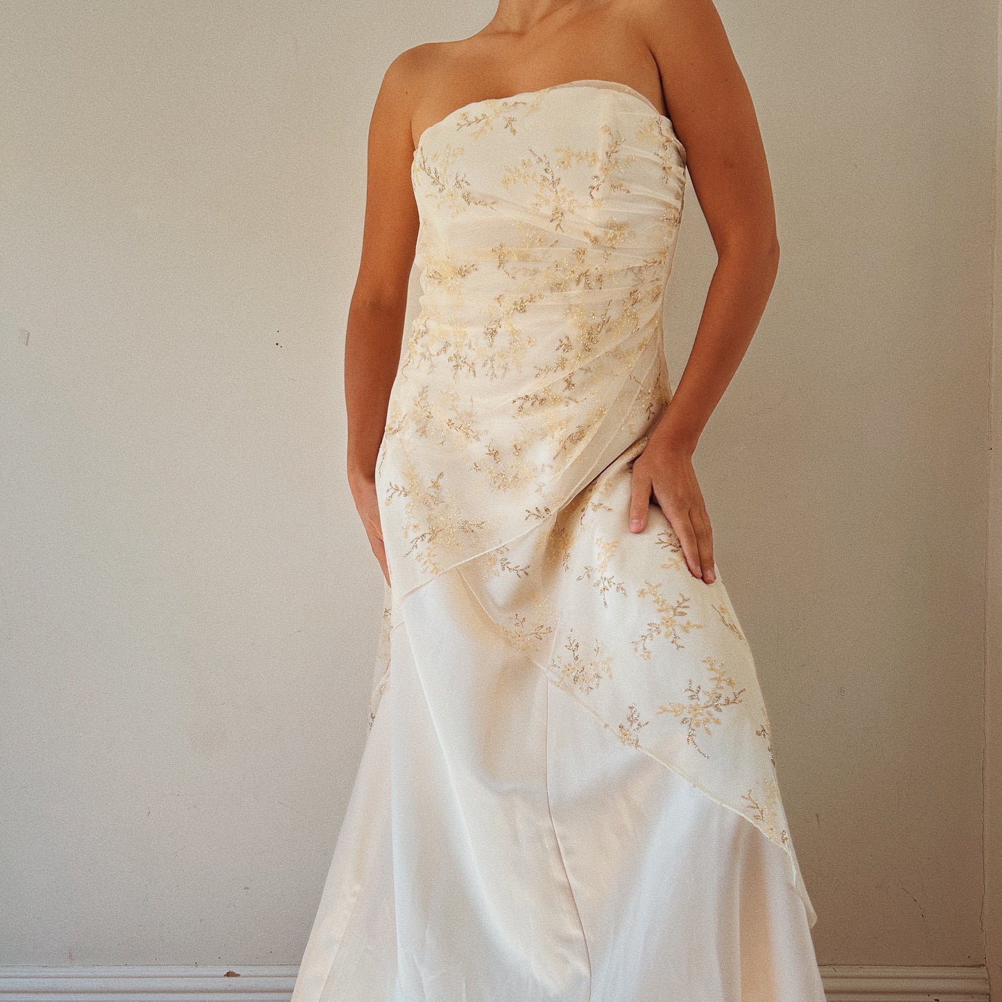 Strapless White Bridal Gown With Shiny Details