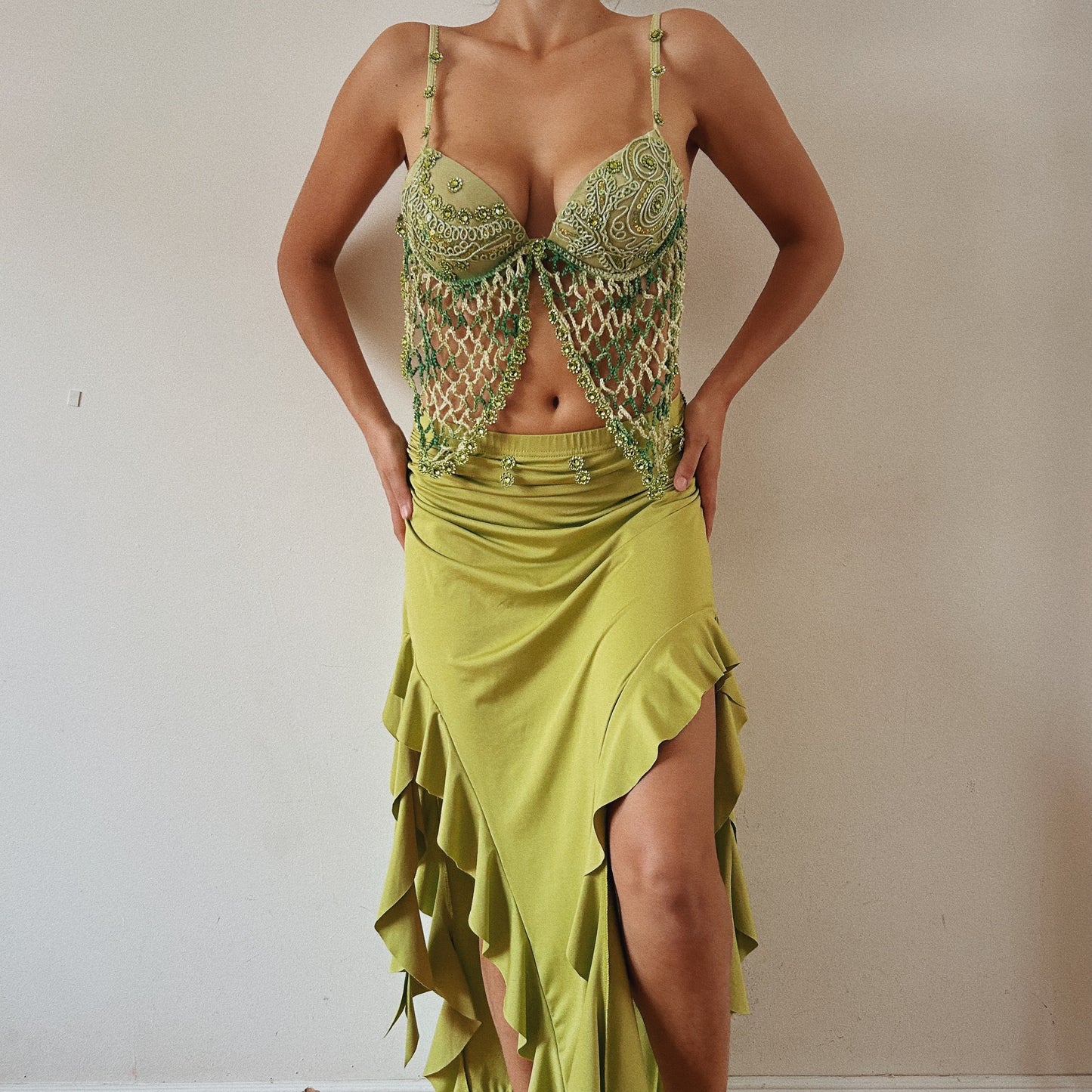 Unique Handmade Embellished Green Set