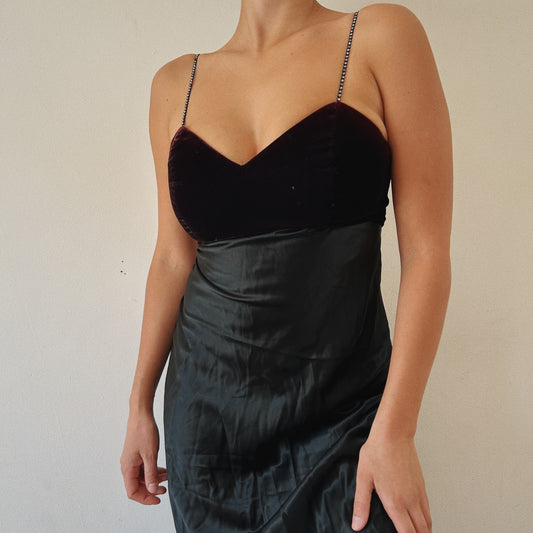 Elegant Evening Velvet Bustier Silky Dress