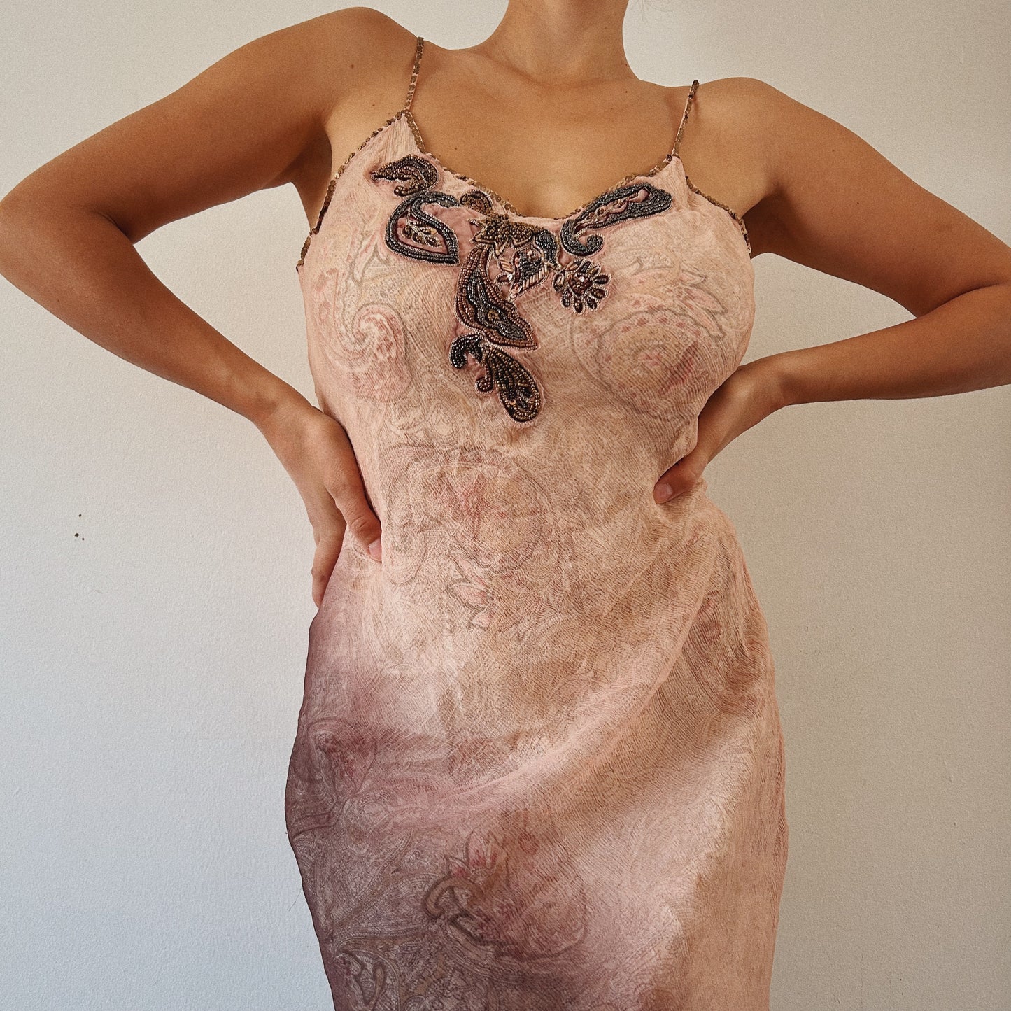 Paisley Ombre Beaded Bustier Asymmetrical Dress