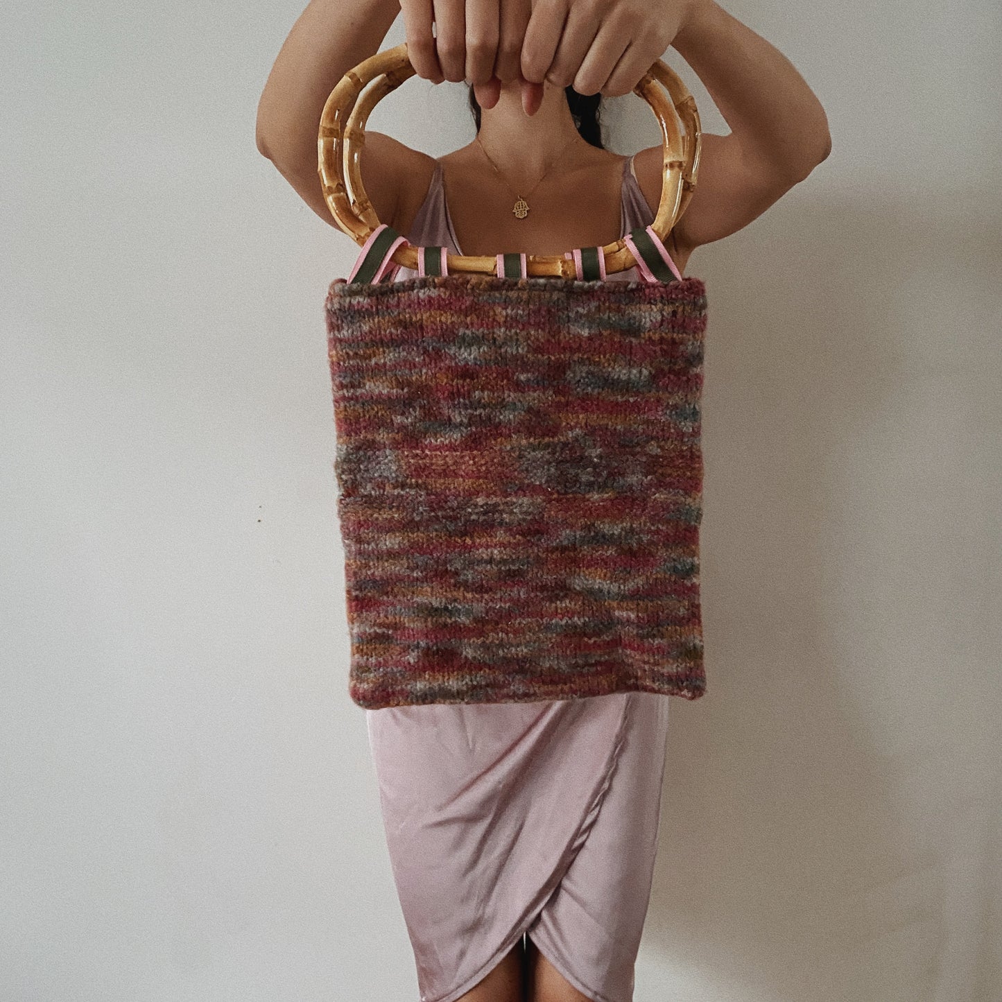 Hand Knitted Purse with Bamboo Handles