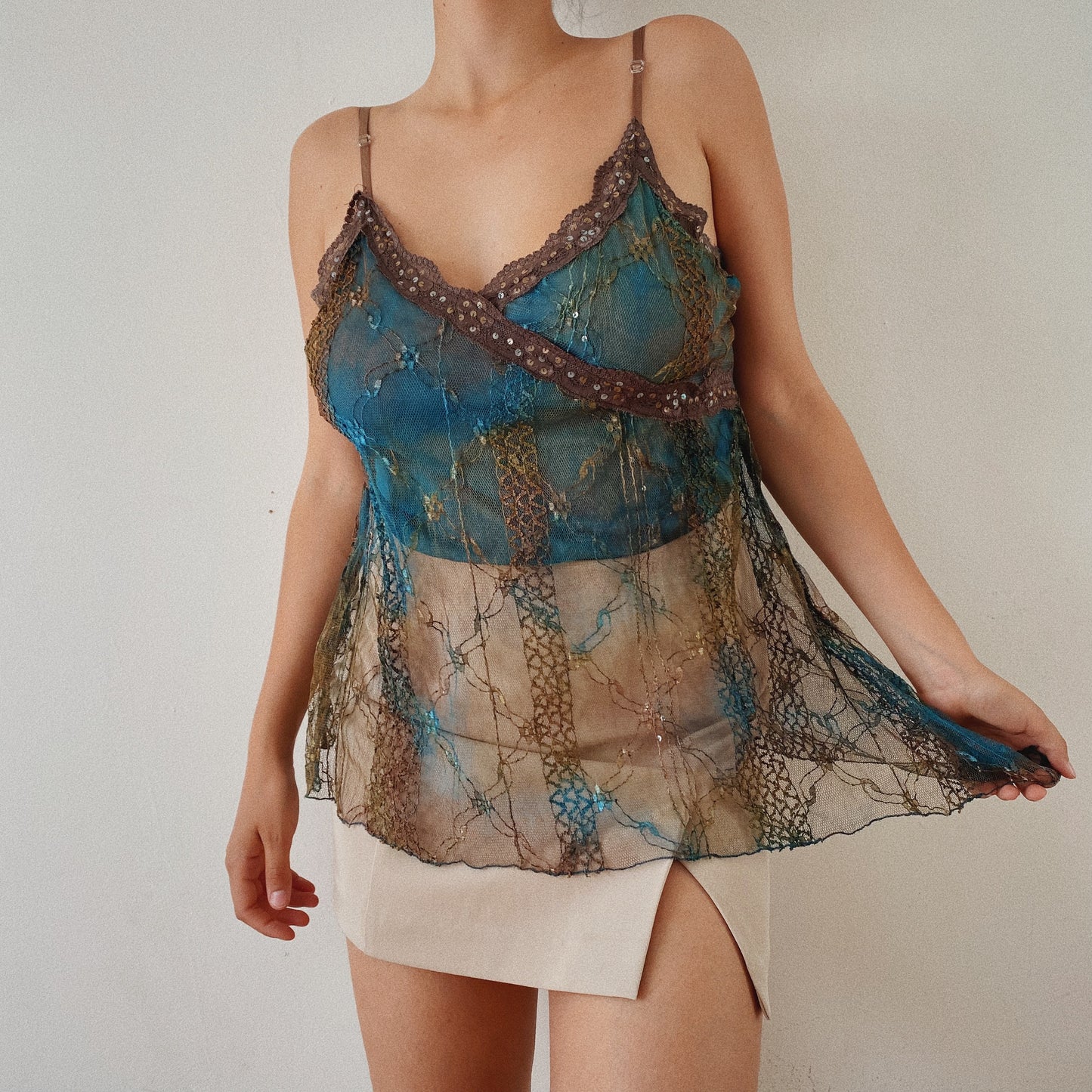 Fairy mesh embellished y2k top