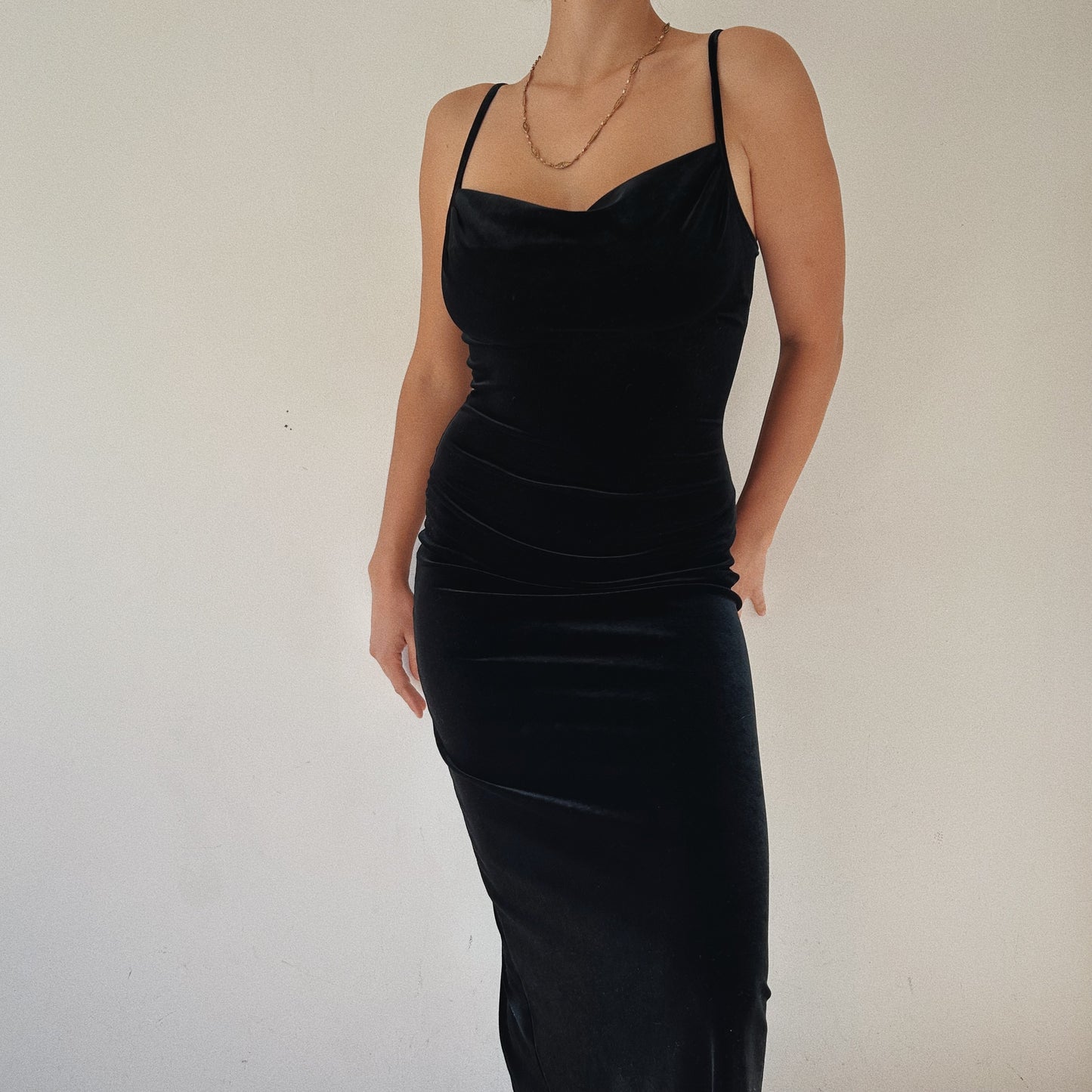 Classic 90s Vintage Velvet Black Maxi Dress