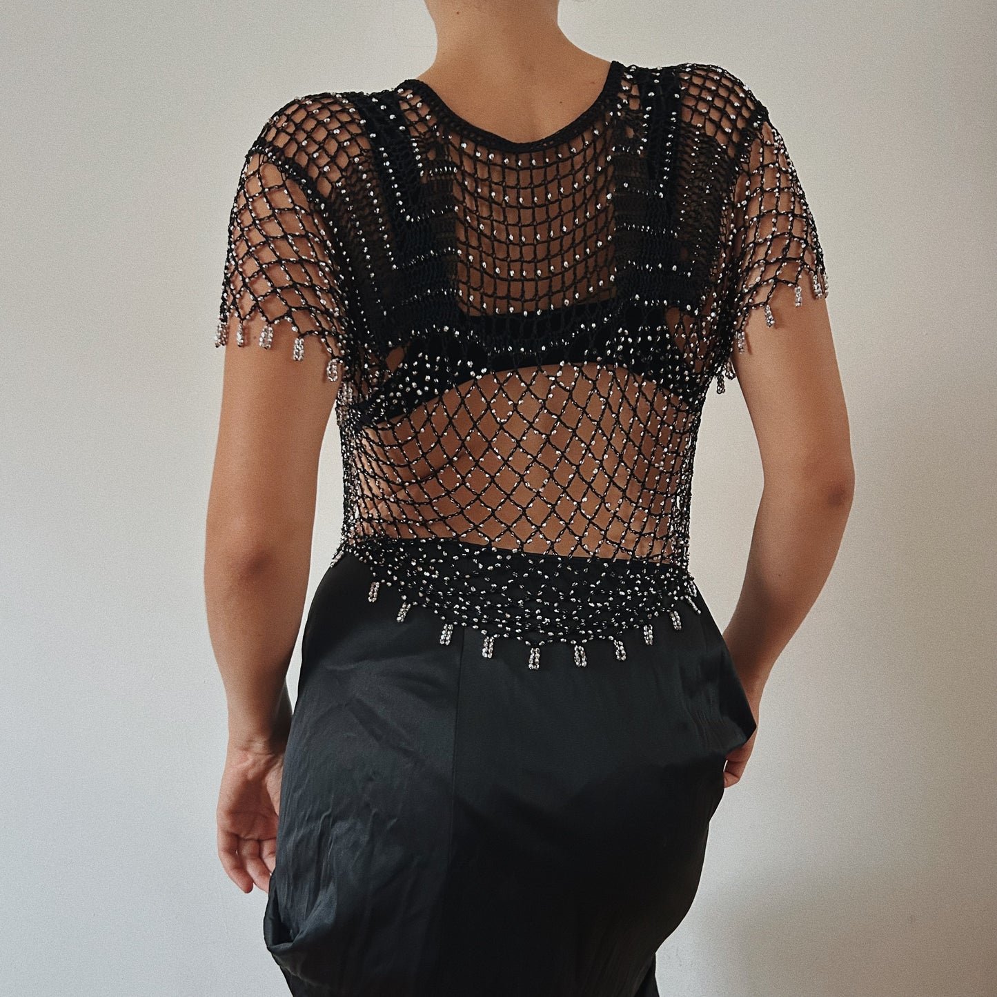 Beaded Black Cropped Cardigan