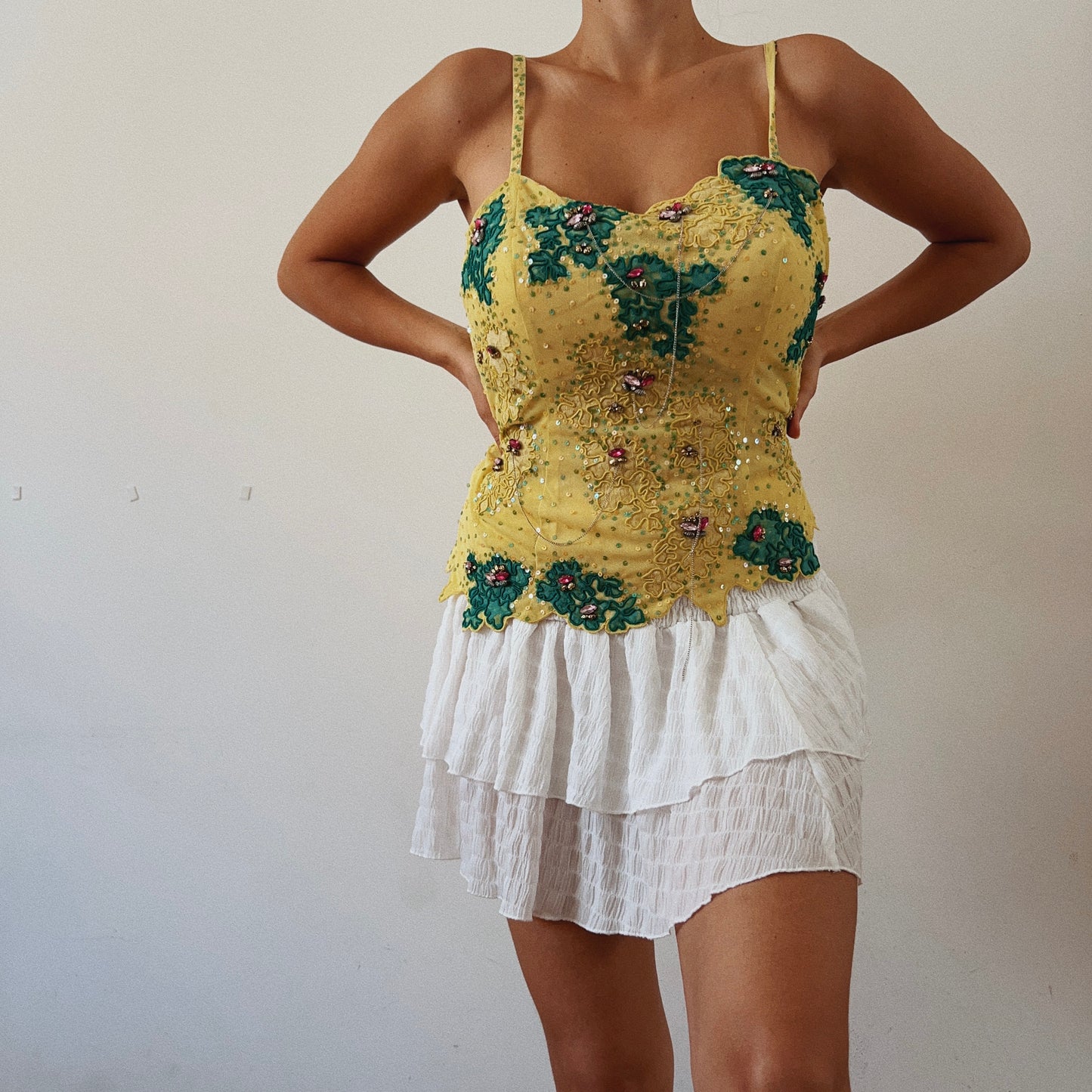 Embellished Sequins Yellow Top