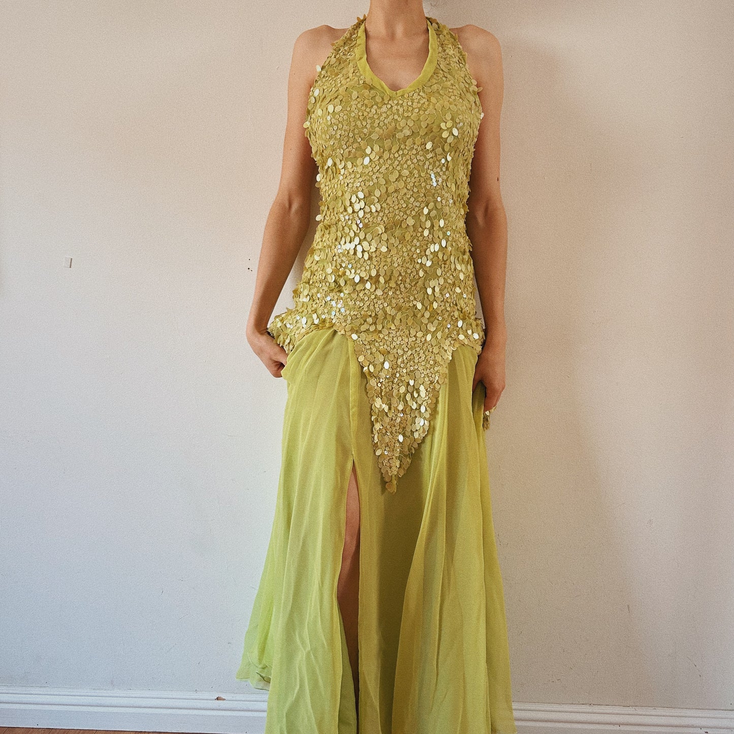 Forest Fairy Green Sequins Halter Dress