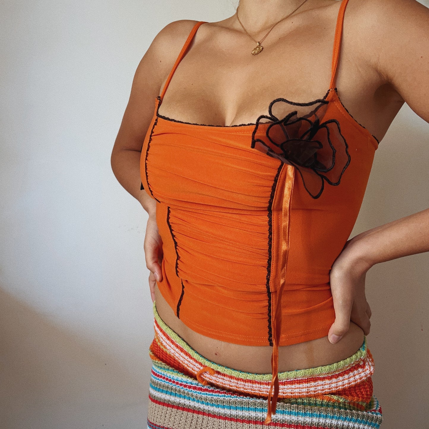 Orange Summer Ruched Cami Top