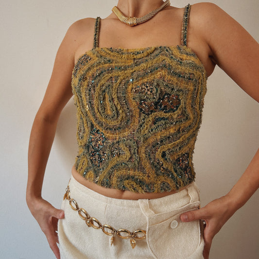 Embellished Fuzzy Beaded Top