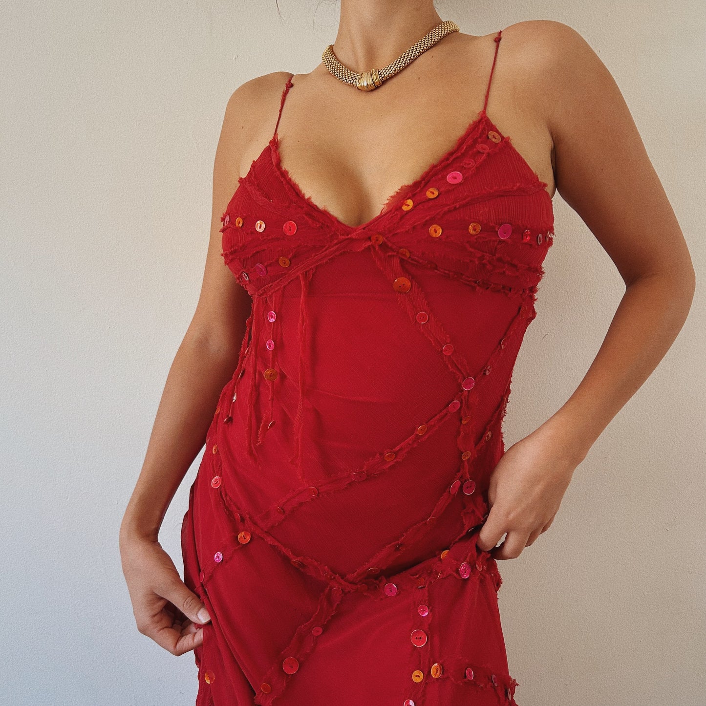 Silk Red Embellished Dress