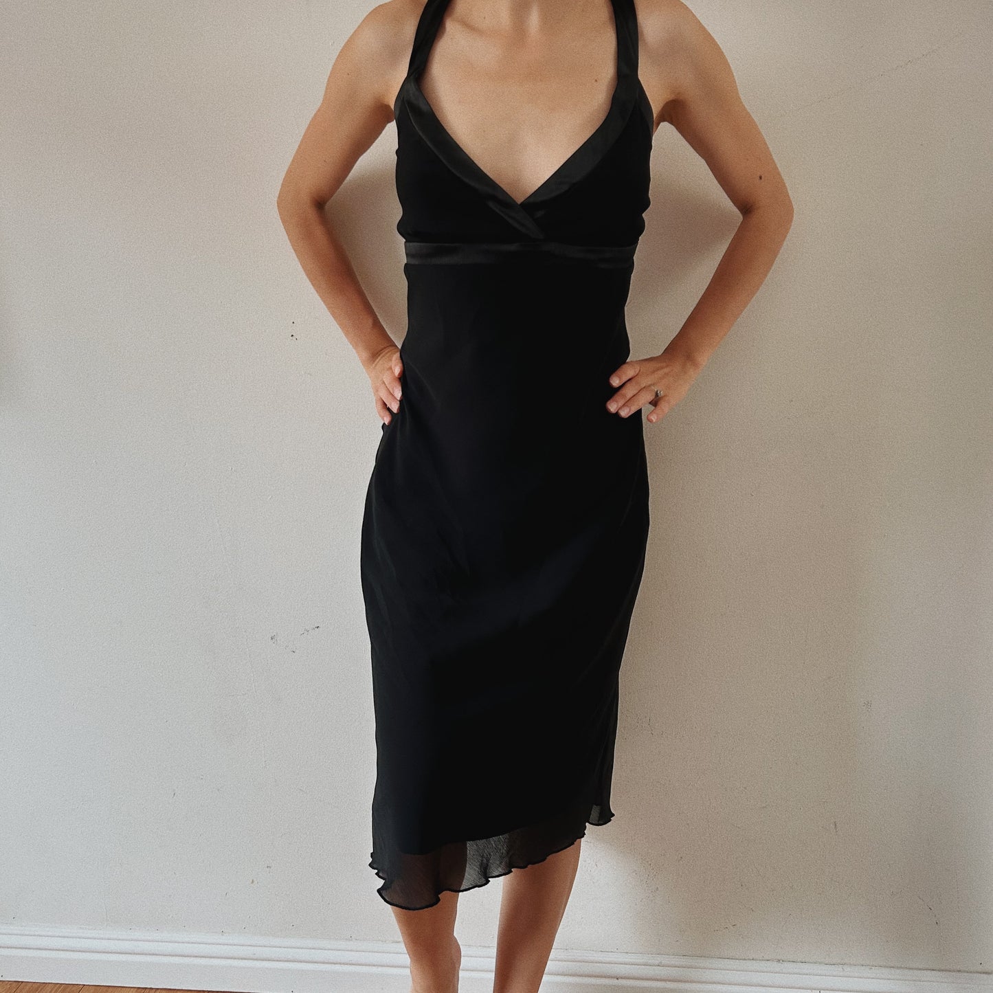 90's black fitted cocktail dress