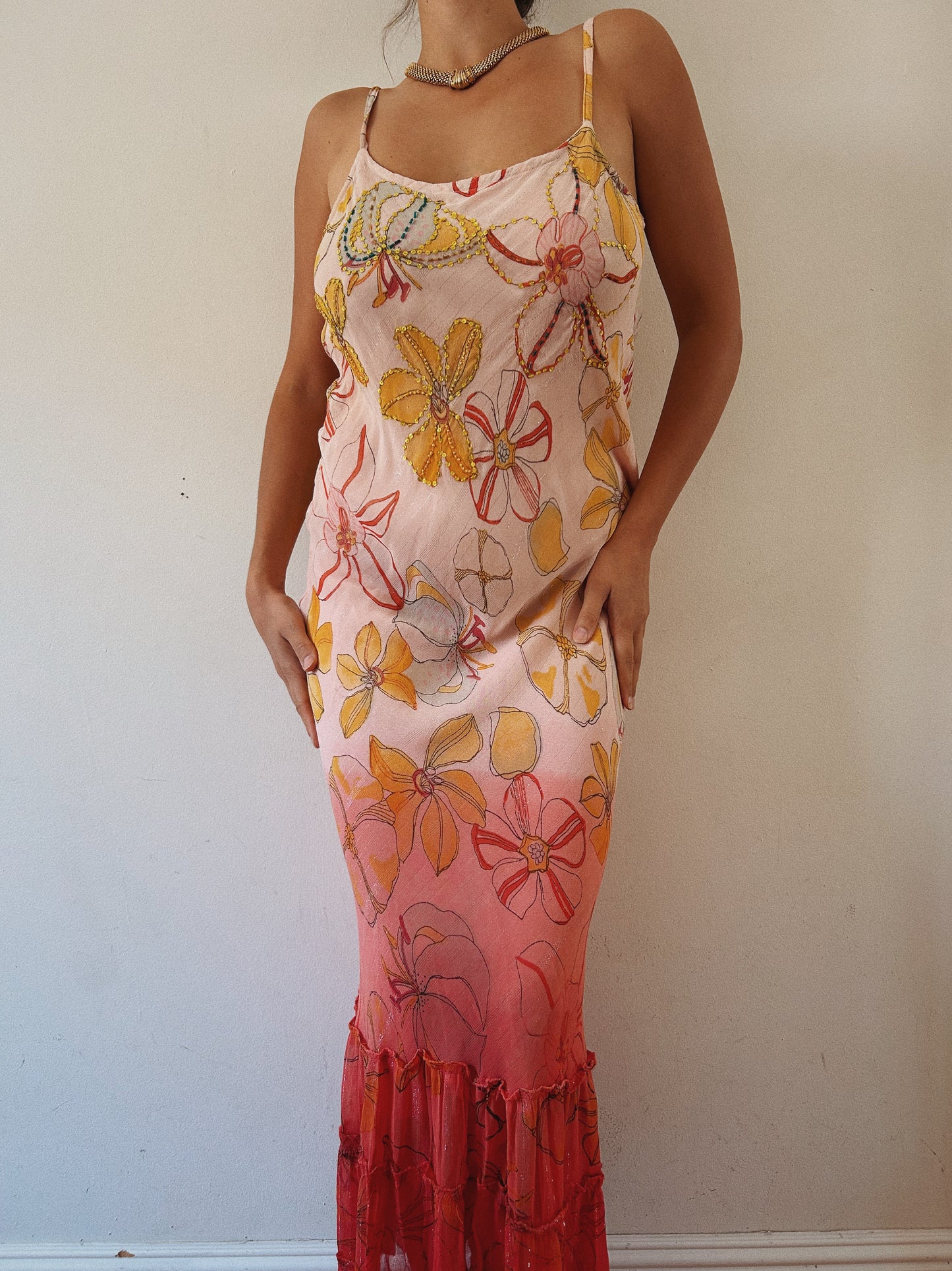 Ombre Floral Sequins Maxi Dress