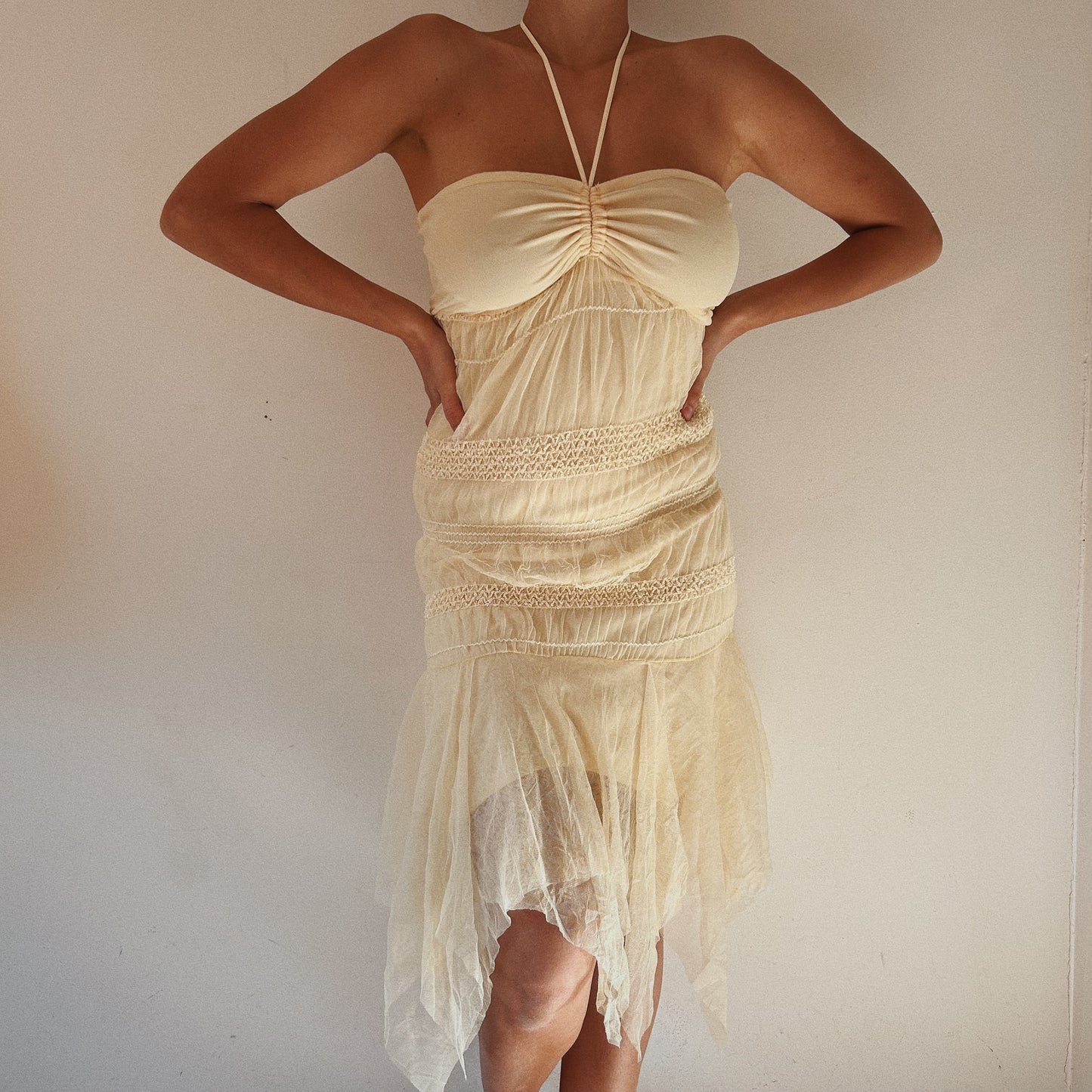 Ruched Yellow Flowy Fairy Dress