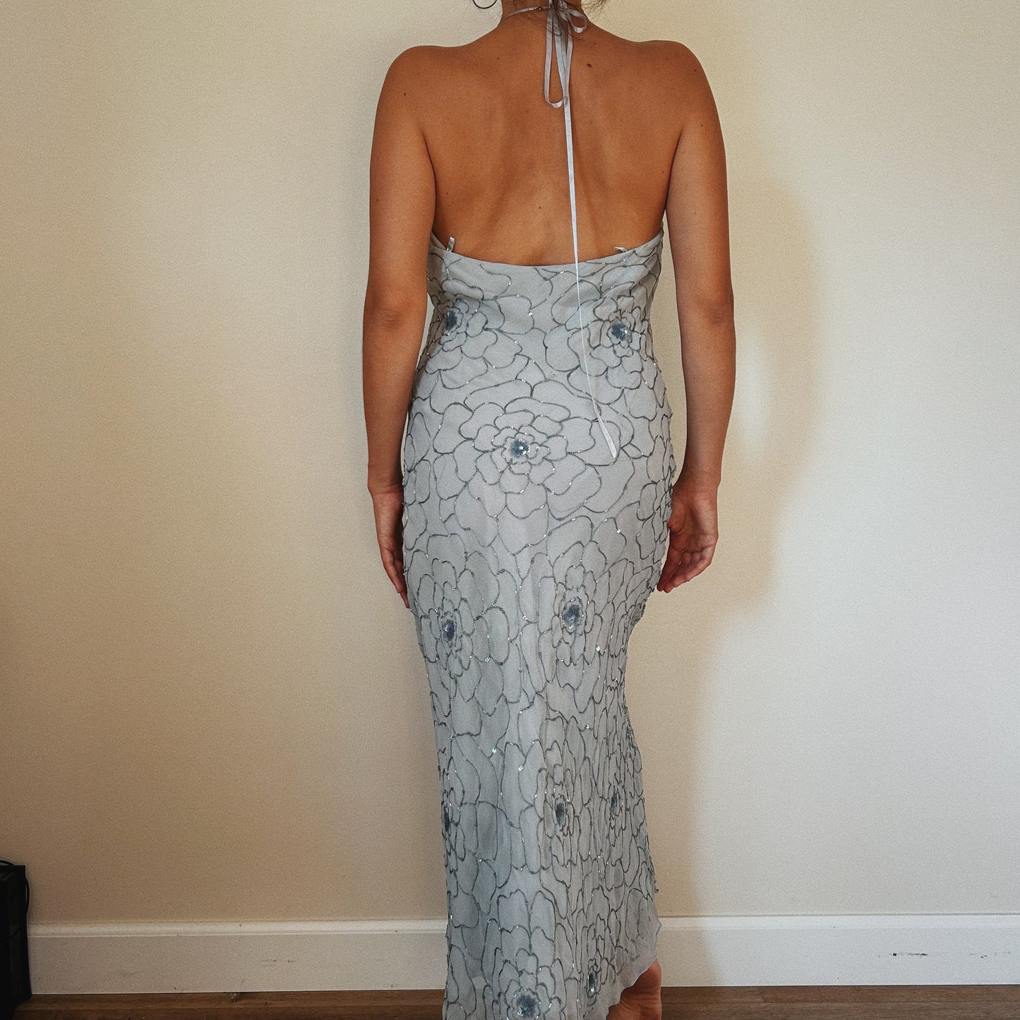 Elegant Beaded Cowl Neck Dress