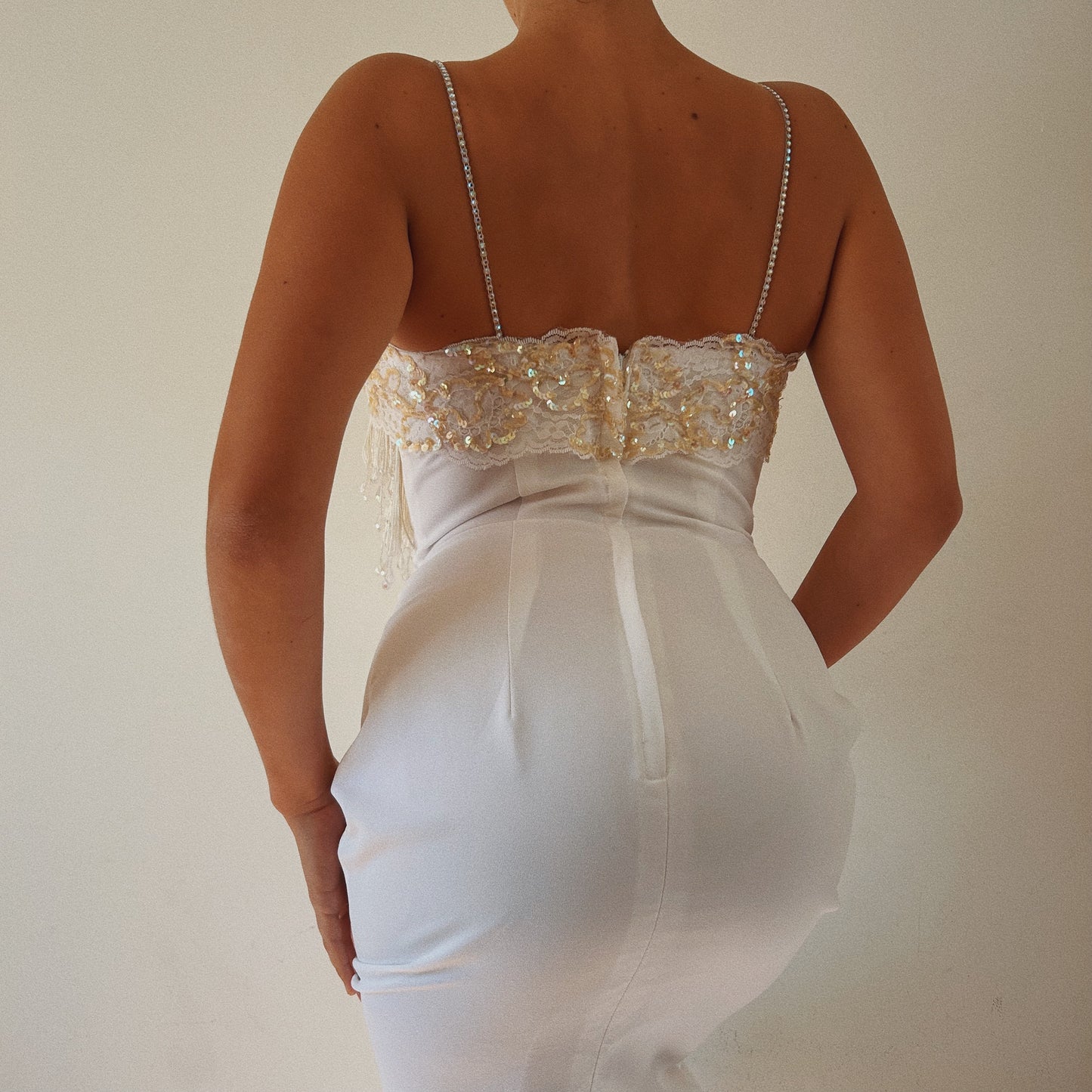 Bridal Fitted Chic Dress With Beaded Fringe Bustier