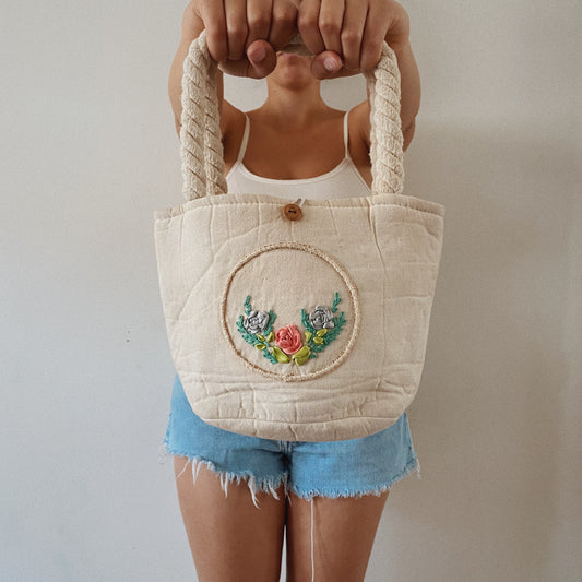 Vintage Embroidered Cream Mini Bag