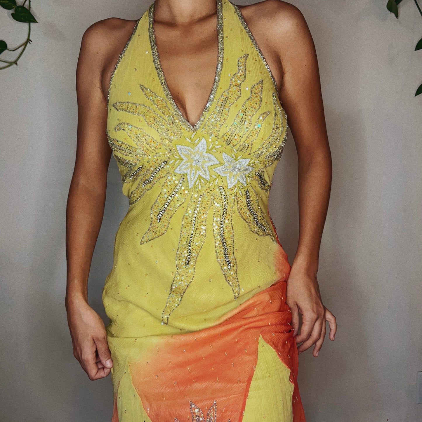 Rare Aftershock Beaded Tropical Halter Dress