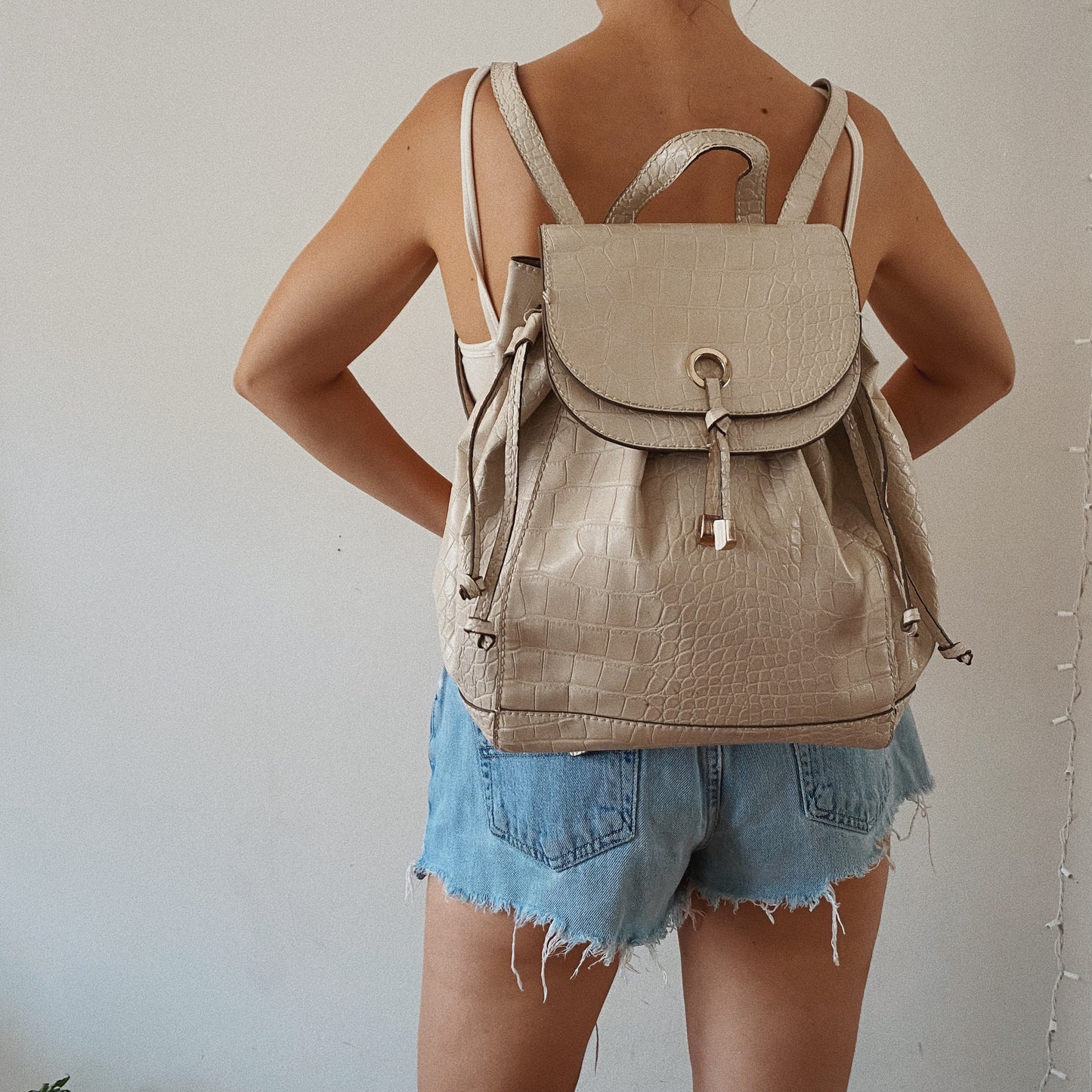 Second Hand Faux Leather Beige Backpack