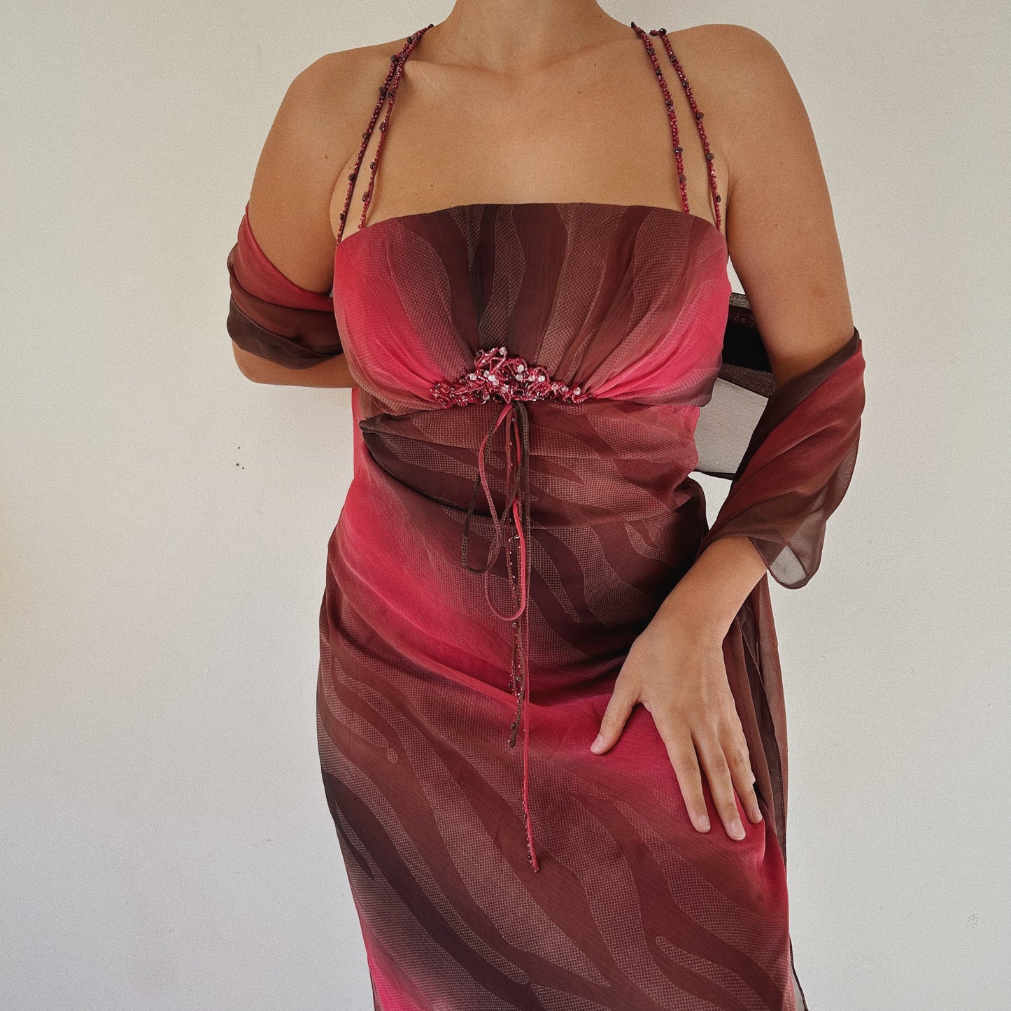 Stunning Ombre Gown With Beaded Embellishment And Matching Shawl