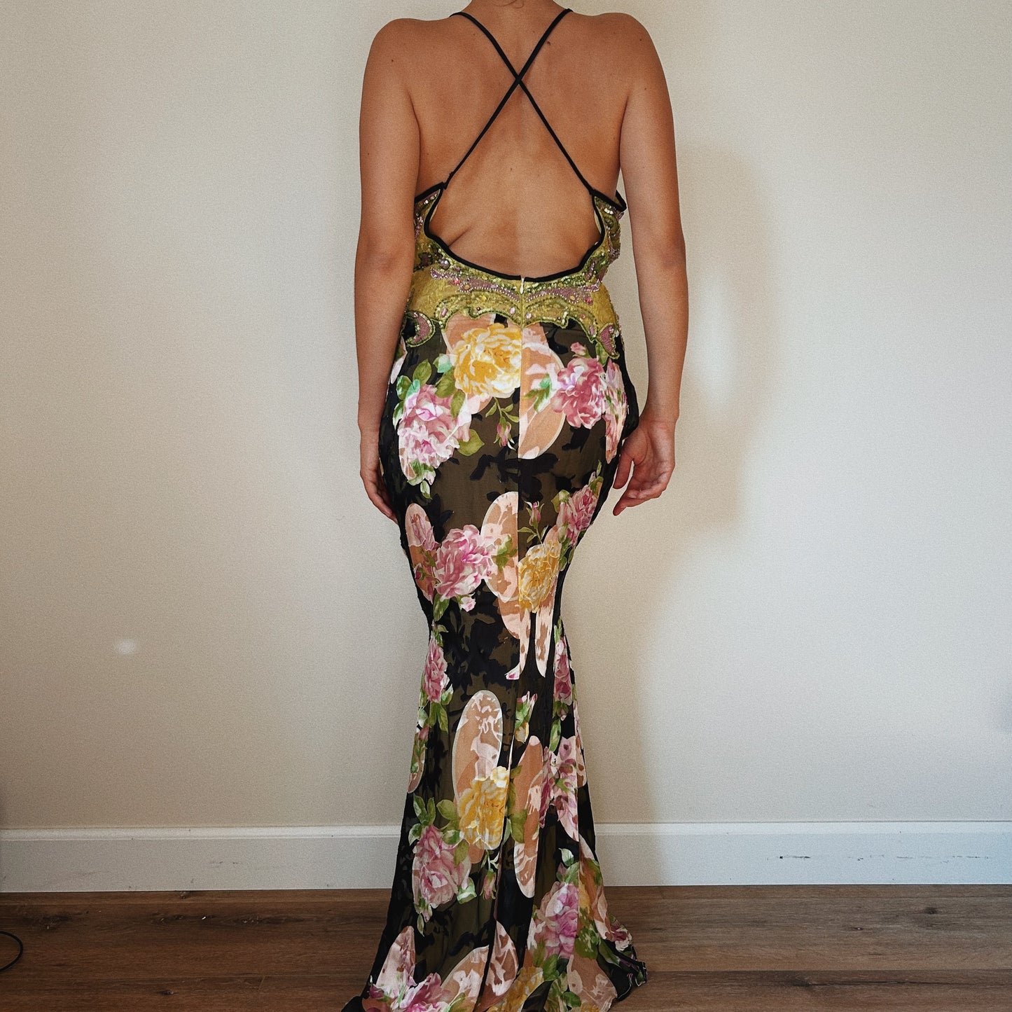 Gorgeous Floral Silky Beaded Gown
