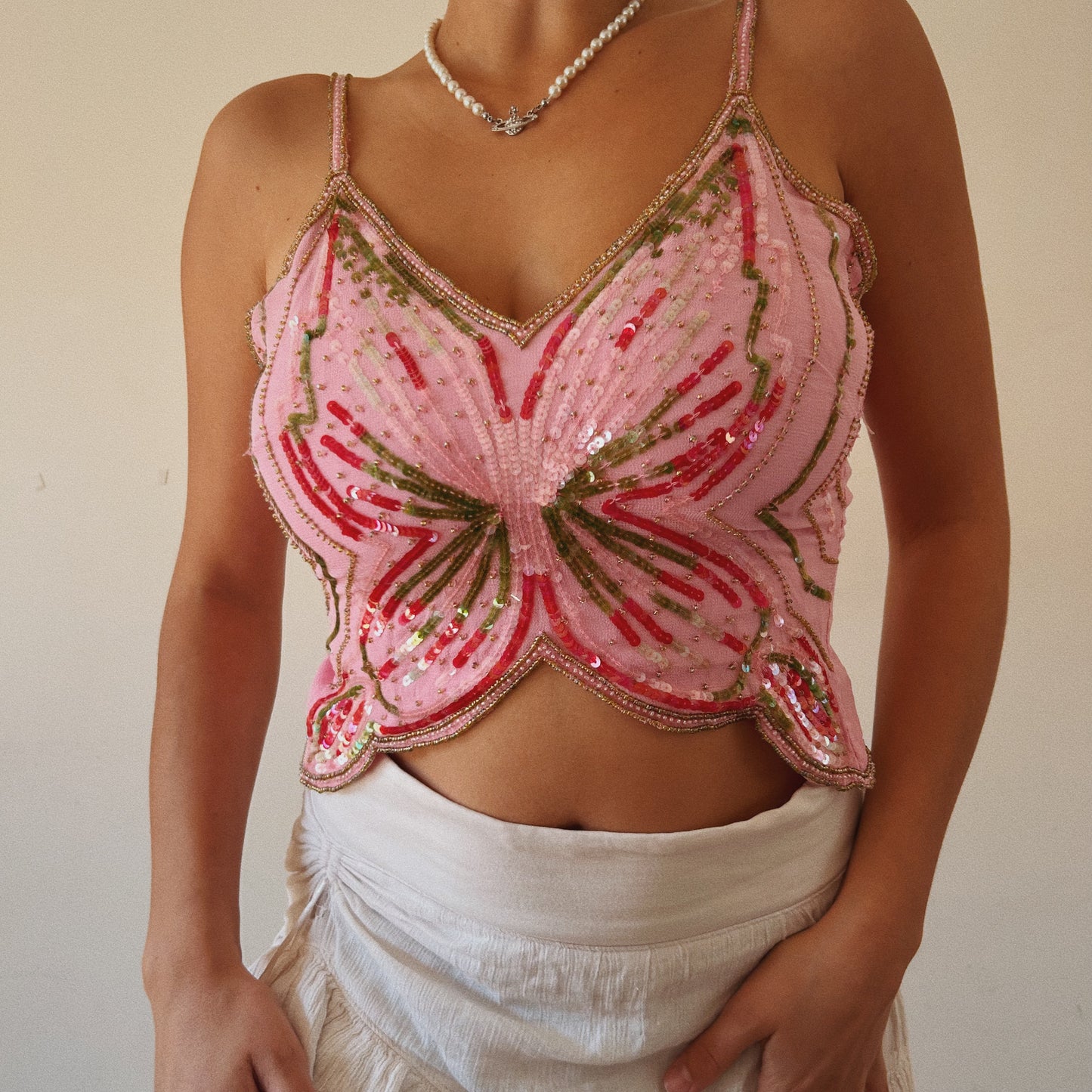 Pink Sequins Butterfly Top