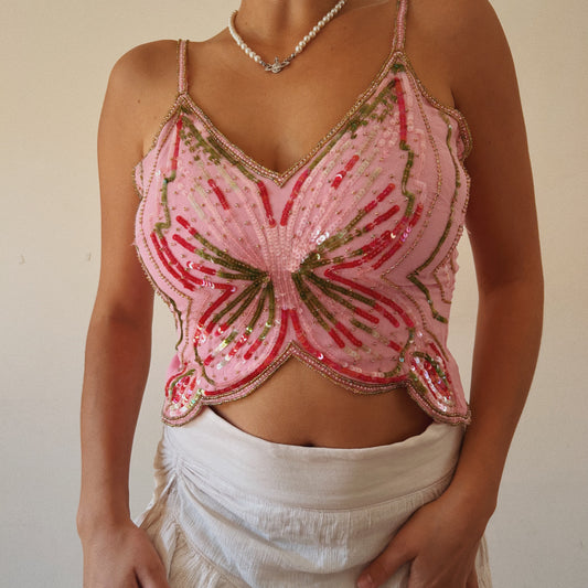 Pink Sequins Butterfly Top