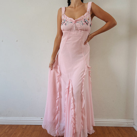 Whimsical Pink Beaded Ruffled dress