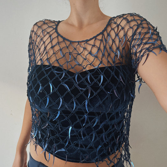 Crochet navy festival top