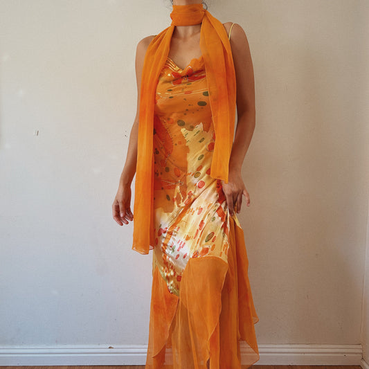 Bright Orange Ethereal Summer Ruffled Maxi Dress