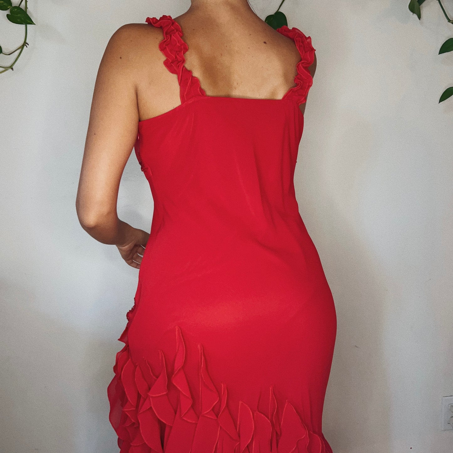 Asymmetrical Ruffled Beaded Dress